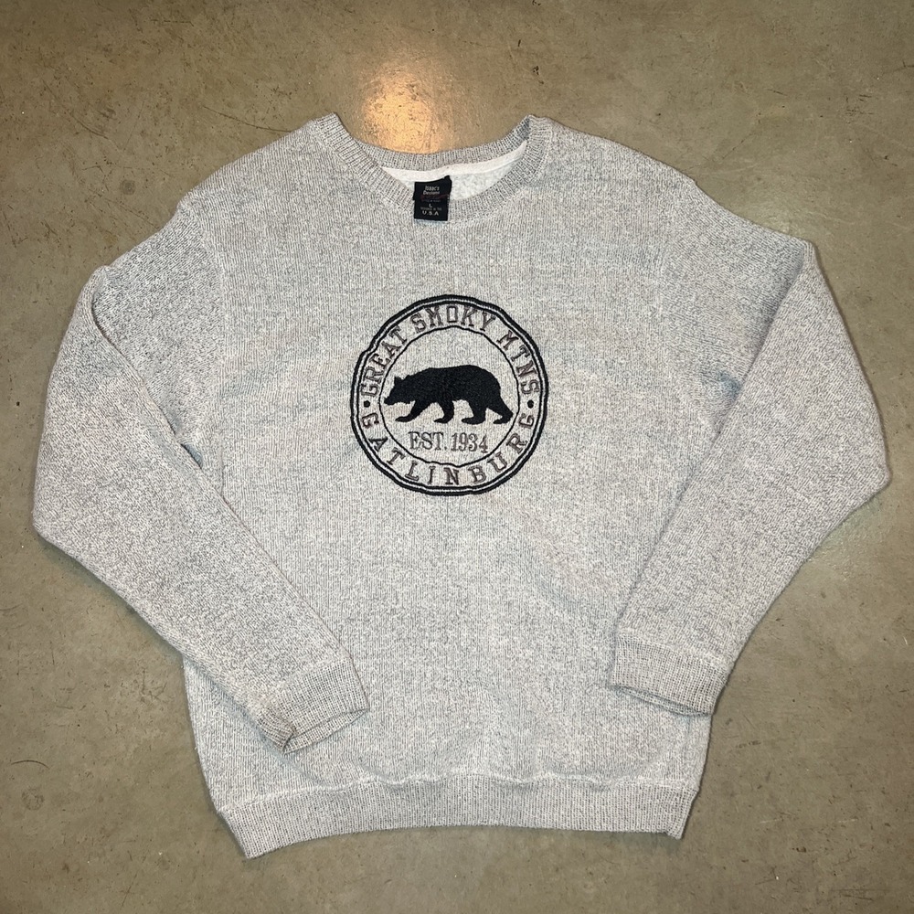 Isaacs Designs Great Smoky Mountains Sweater Mens Large Gray Crewneck USA Made
